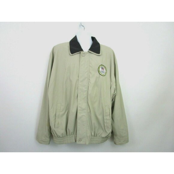 Full Zip Windbreaker Jacket Size XL Beige Lined United States Olympic Committee - Picture 1 of 12
